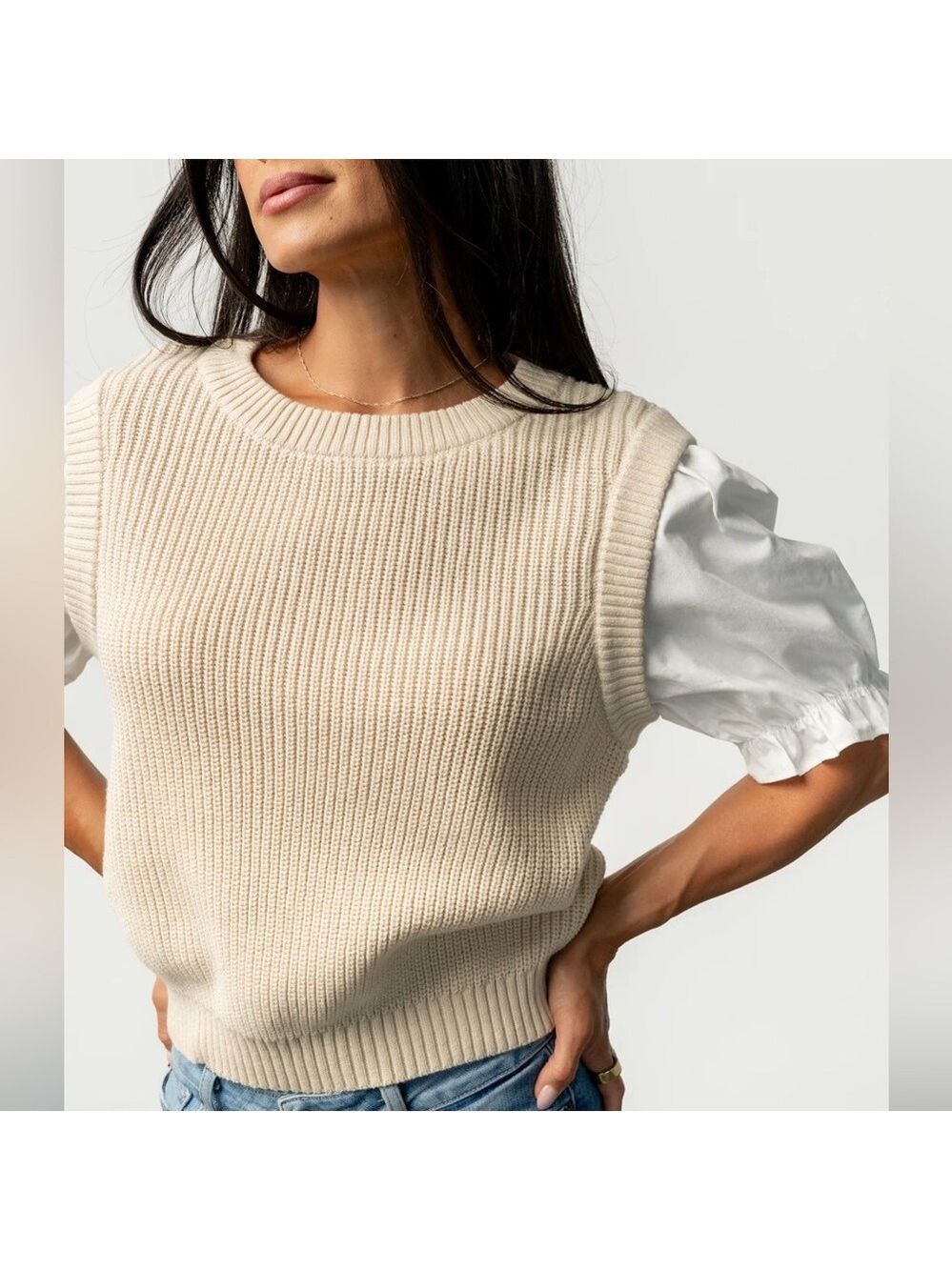 305. RD Style Sleeveless Crewneck Cream Sweater